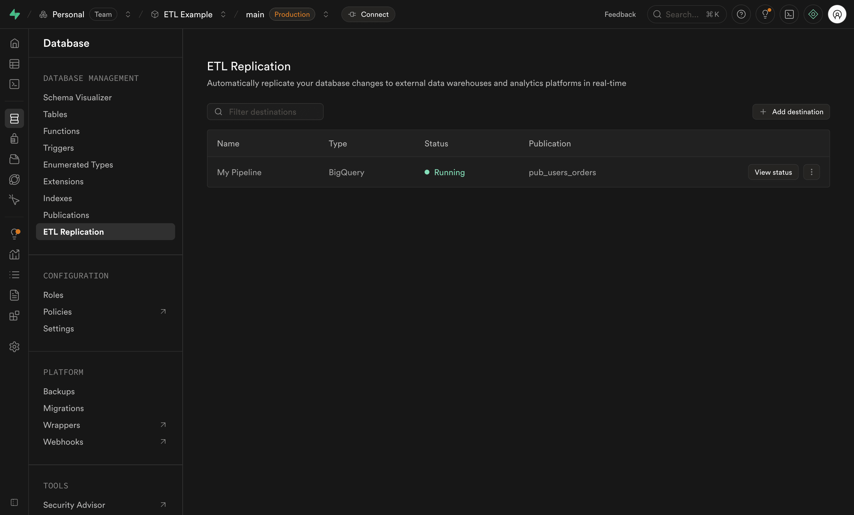 Replication Destinations List